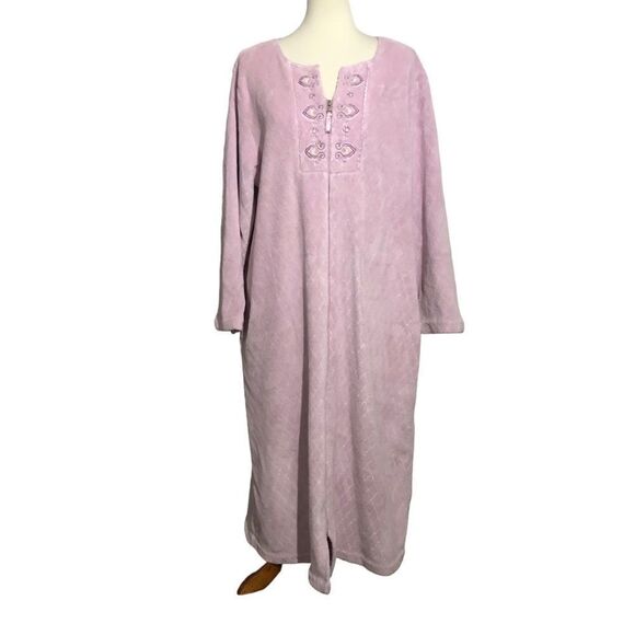 Oscar de la Renta Full Zip Plush Robe Diamond Quilted Lavender Size XL - Picture 1 of 9